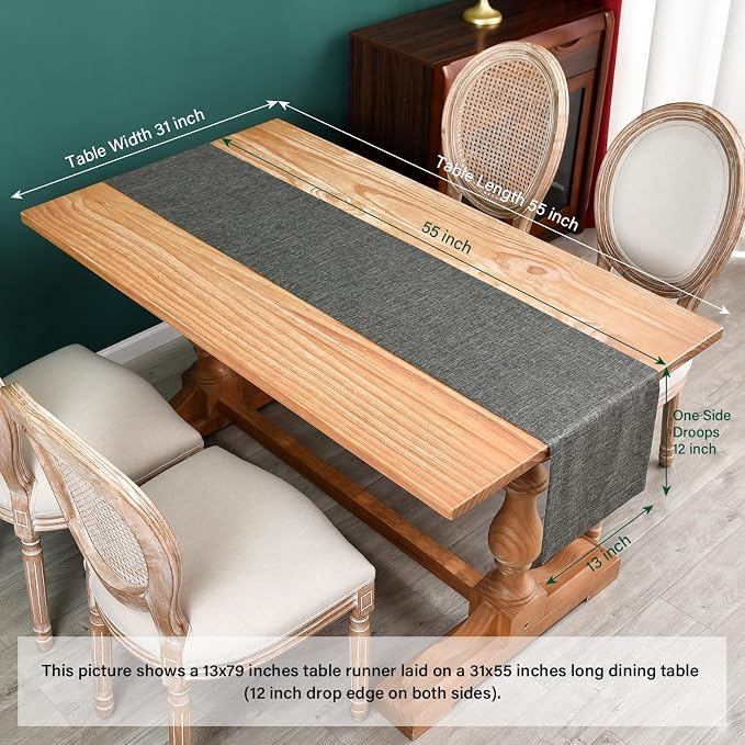 NEWISHER Farmhouse Rustic Faux Linen Dark Grey Table Runner 13x48inch | Dark - Image 6