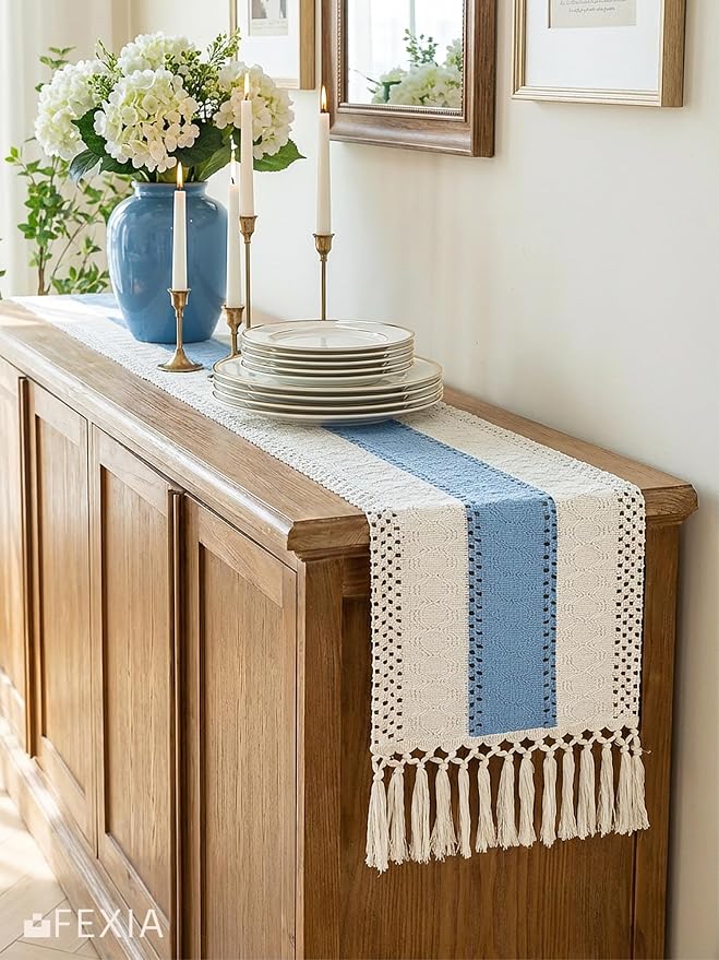 Boho Table Runner for Home Decor 12x72 Light Blue Farmhouse Decor | 72 Inches - Image 8