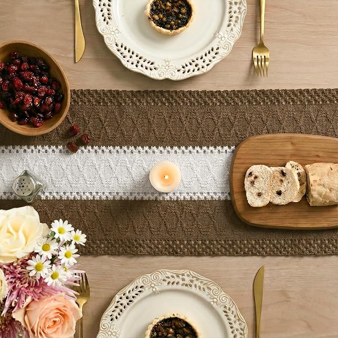 Artoid Mode Coffee Farmhouse Woven Table Runner 12x90 Inch | Seasonal Holiday - Image 4