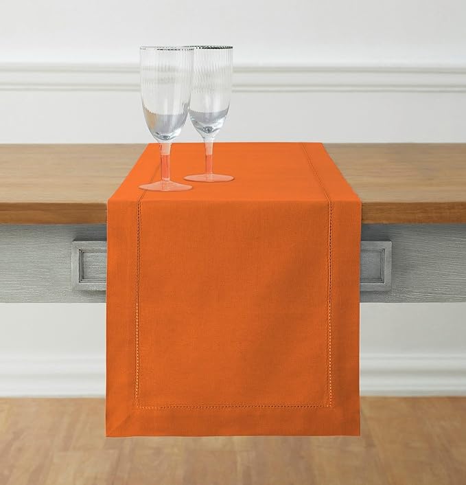 Solino Home Cotton Linen Dining Table Runner Pumpkin Hemstitch, 14 x 90 in | by SolinoHome