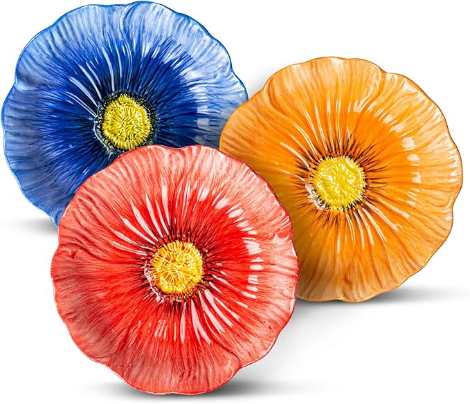 8 Inch Ceramic Decorative & Salad Plate Set of 3 | Distinctive Glazed Texture & by KeQiu