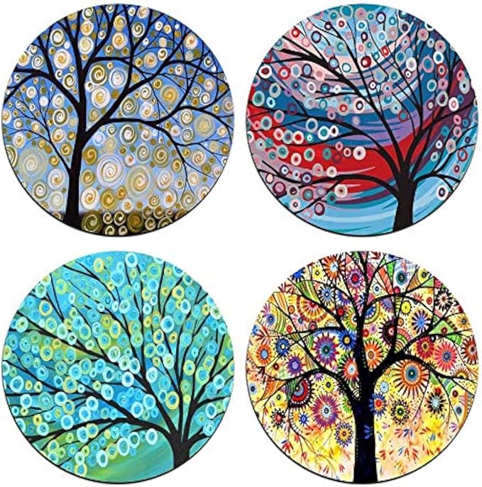 Color Tree of Life Round Coaster Set by QJ+CMJ