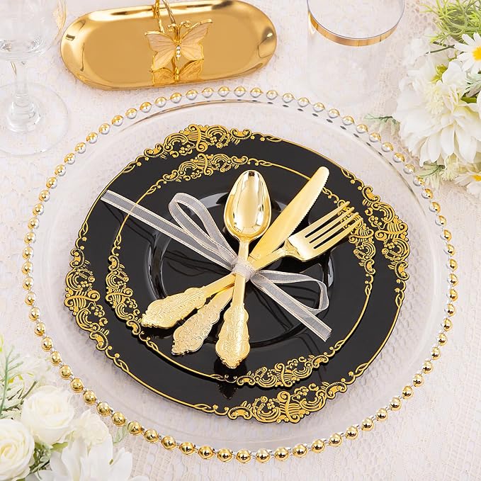 210 Pcs Black Gold Plates for Graduation | Black Party Plates Set for 30 Guests - Image 4