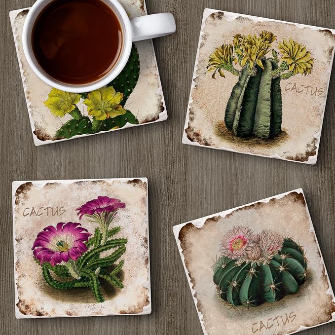 Thirstystone Cactus Flowers 4 Pack Assorted Tumbled Tile Stone Coasters | 4" - Image 6