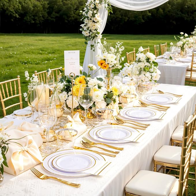 GATHER 176PCS White and Gold Plastic Plates - Image 4