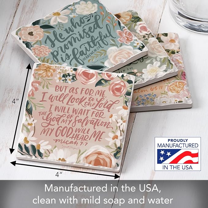 Thirstystone Lovely Scriptures 4 Pack Assorted Tumbled Tile Stone Coasters | 4" - Image 3