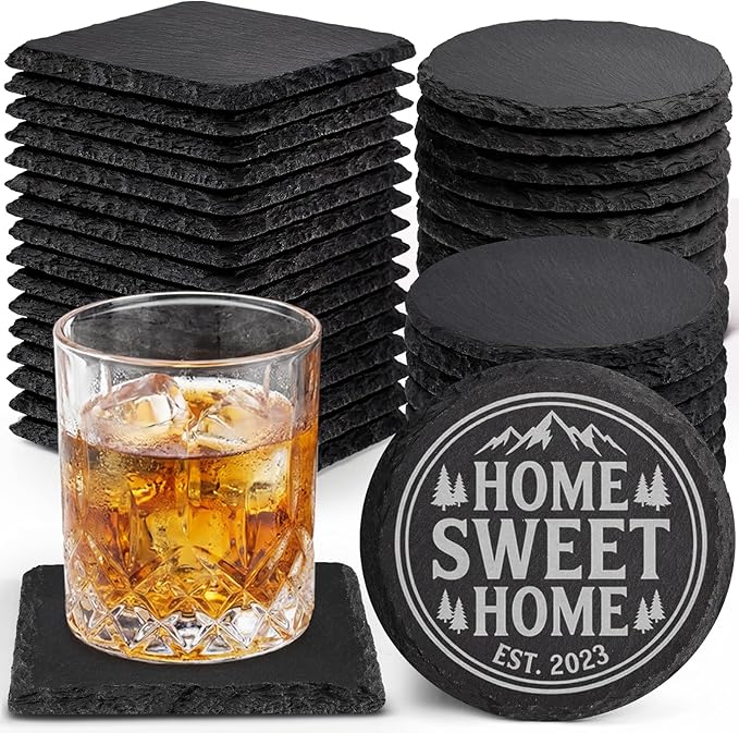 36 PCS Slate Coasters Bulk for Laser Engraving, 4 Inch 18 PCS Natural Handmade by MAPRIAL