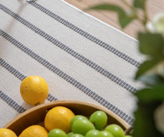 Caflife Boho Table Runner 72 Inchs Long Grey and Beige, Cotton and Linen Woven - Image 5