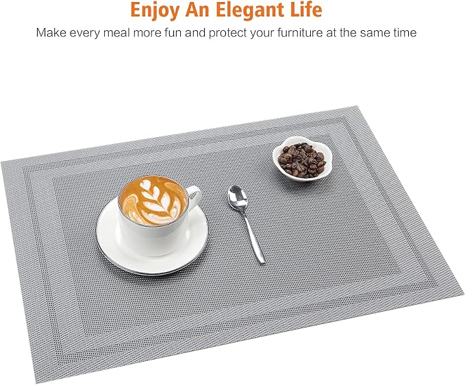 Placemats Set of 8, Vinyl PVC Heat Resistant Washable Placemats Set, Non Slip - Image 7