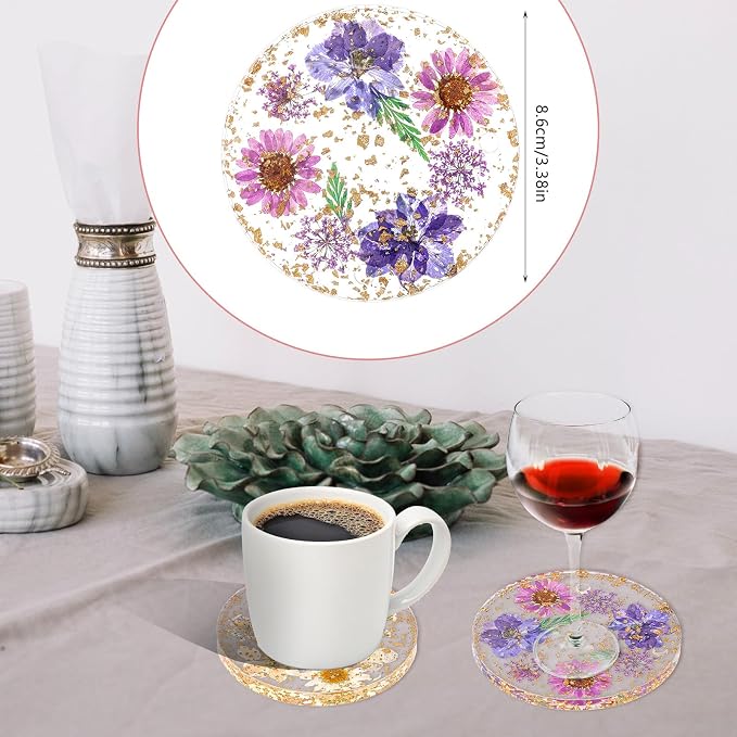 2pcs Dried Flower Drink Coasters, Flower Resin Drink Cup Mat Reusable Floral - Image 6