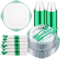 175 Pcs Clear Green Plates for Party | Green Party Plates Set for 25 Guests by Hioasis