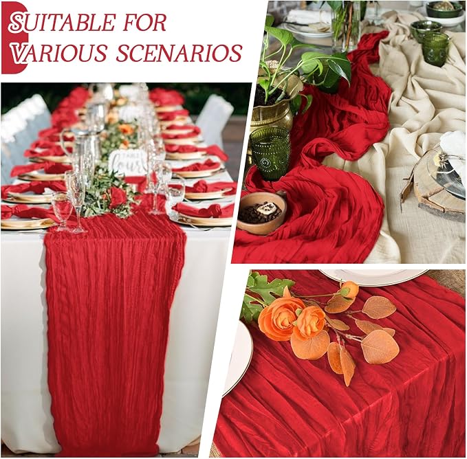 3 Pack Red Cheesecloth Table Runner 17x108 Inch Semi Sheer Boho Gauze Cheese - Image 3