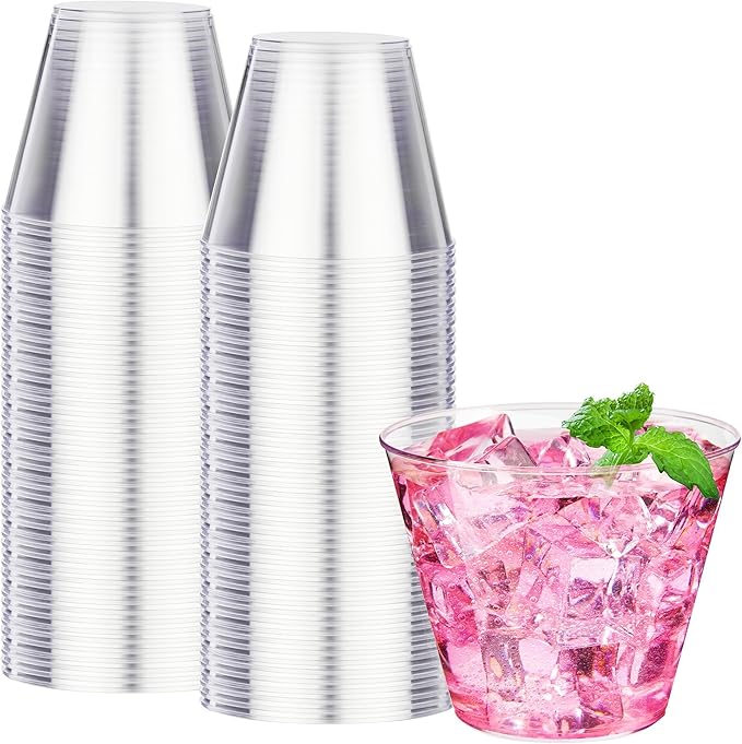 RACETOP 9 oz Clear Plastic Cups 100 packs, Disposable Plastic Party Cups by RACETOP