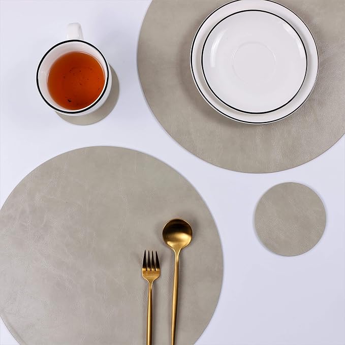 Set of 4 Faux Leather Round Placemats and Coasters, Coffee Mats Kitchen Table - Image 5