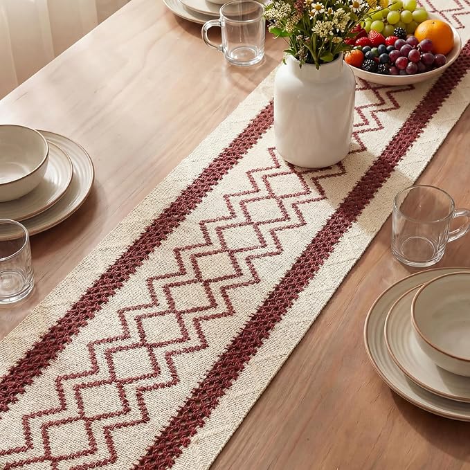 Artoid Mode Red Stripe Diamond Woven Table Runner 12x90 Inch | Holiday - Image 3