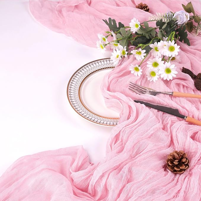 12 Pack Pink Cheesecloth Table Runner 17 x 108 Inch | Boho Gauze Cheese Cloth - Image 7