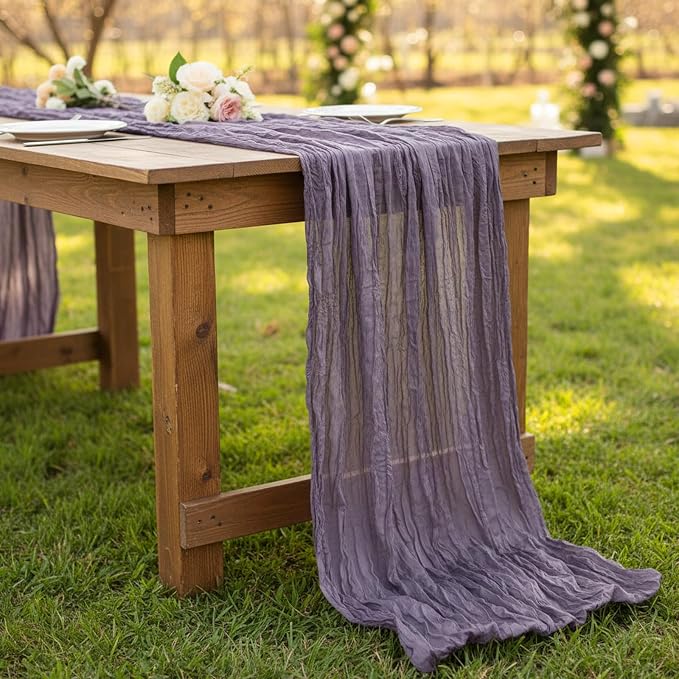 1 Pack Dusty Purple Cheesecloth Table Runner 120 Inch Boho Wedding Decor | - Image 8