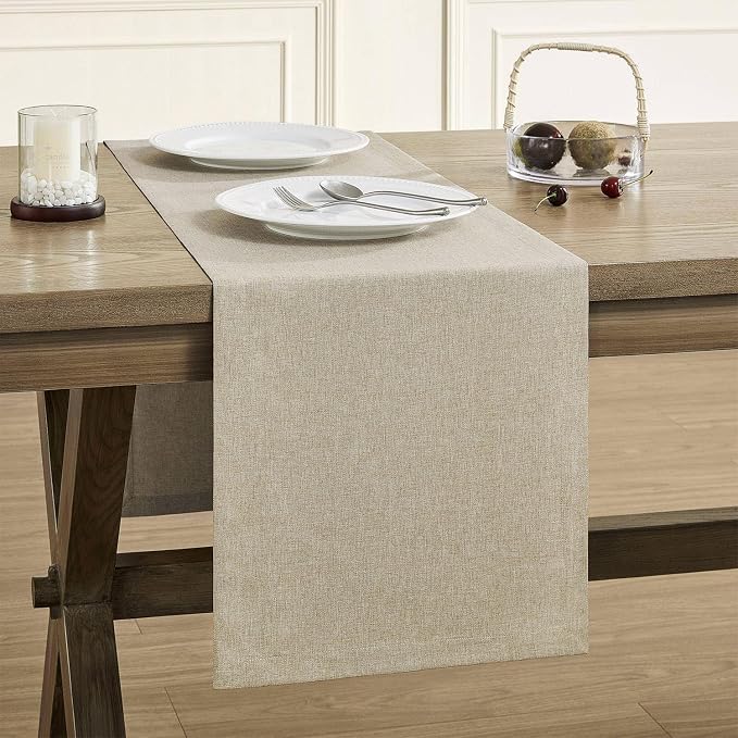 Basic Linen Style Table Runner, 14x90 Inch Natural | Mitered Corner Design by ZEEMARTONLINE