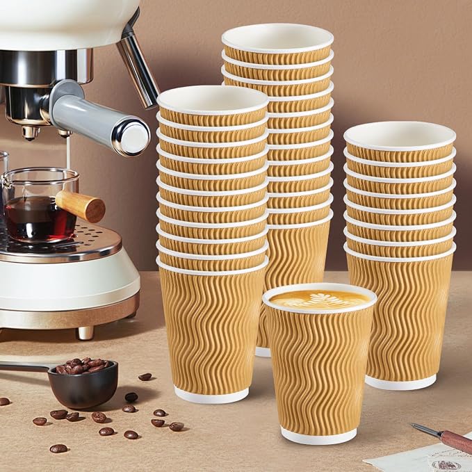 SIUQ 150 Pack 12 oz Disposable Coffee Cups, Insulated Corrugated Paper Cups | - Image 7