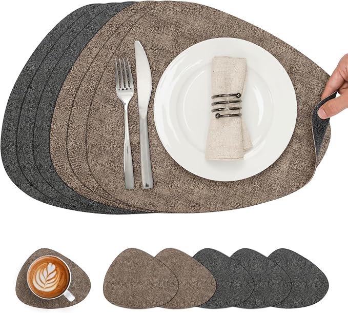 Faux Leather Placemats Set of 6, Dual Sided by Chitomars