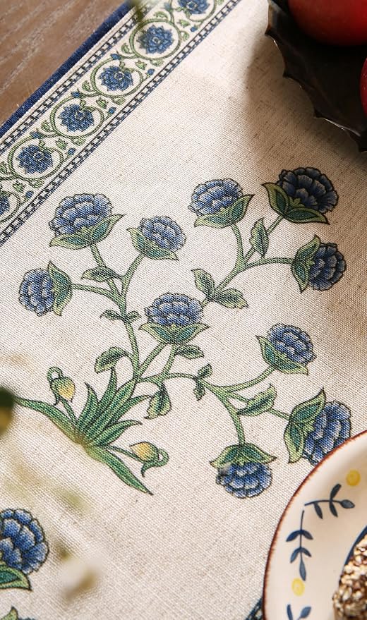 Patdrea Designer Elegant French Linen Table Runner, Floral Pattern - Image 7