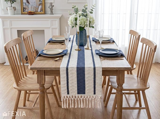 Boho Table Runner with Tassels for Fall Home Decor 12x72 Blue Decor | 72 Inches - Image 4