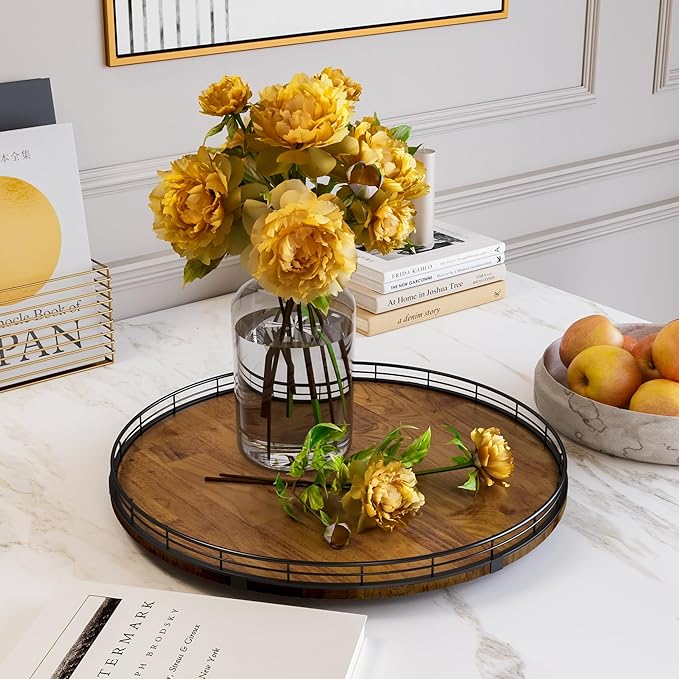 AMH 18-Inch Farmhouse Oak Lazy Susan Organizer, Walnut Finish | Smooth rotating - Image 3