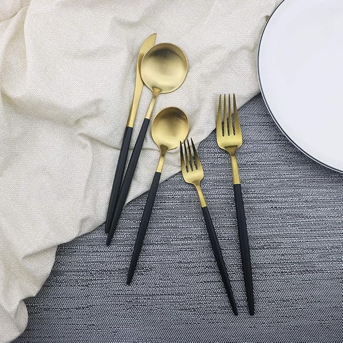 JASHII Luxury Black Gold Flatware, 5-piece Elegant Cute 18/10 Stainless Steel - Image 4