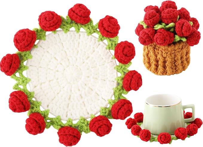 Crochet Flower Coasters, Handmade Bouquet Coasters by VaneOak