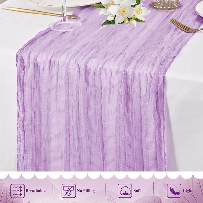 8 Pack Lilac Cheesecloth Table Runner 10FT Long Boho Gauze Fabric Table Runner - Image 5
