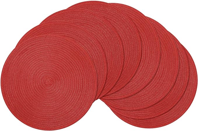 SHACOS Round Braided Placemats Set of 8 Washable 15 inch Round Table Mats Non by SHACOS