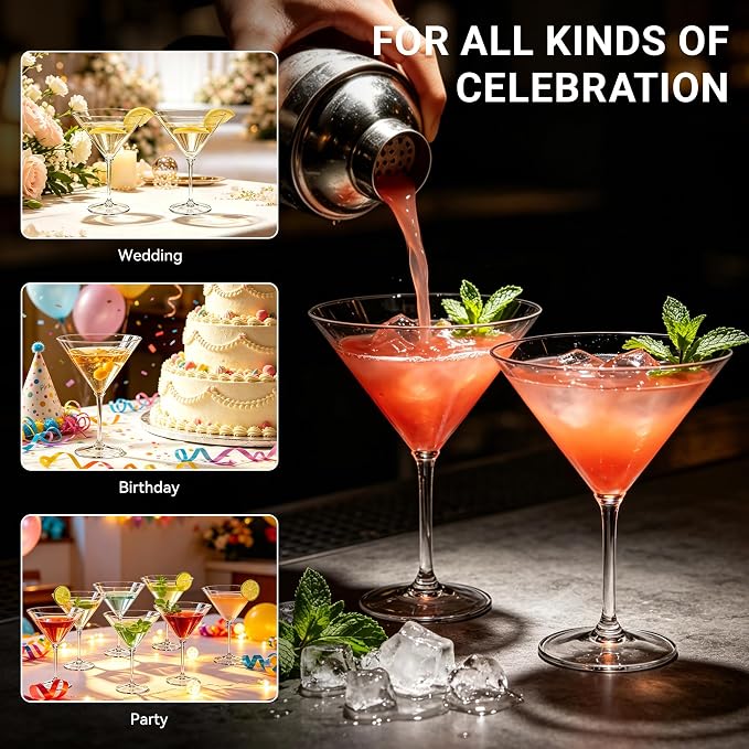 Plastic Martini Glasses Set of 12, 9 oz Clear Cocktail Cups | Unbreakable - Image 7