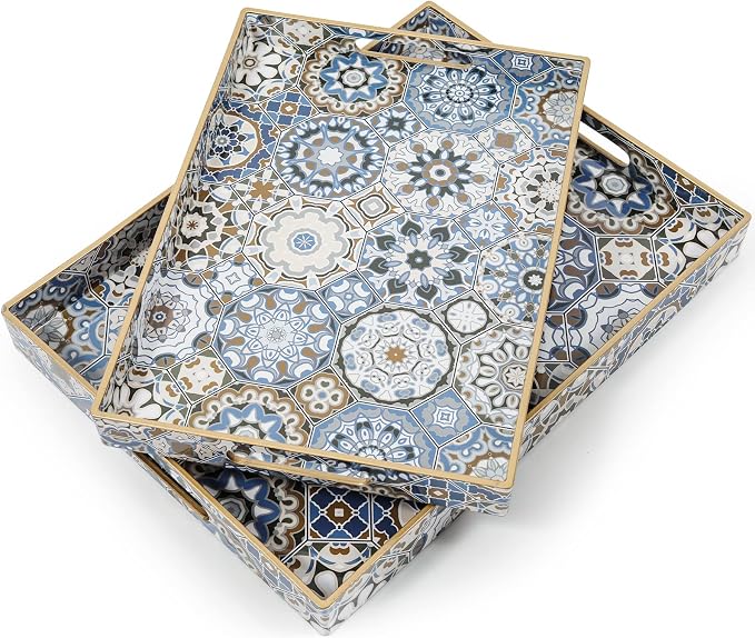 AGIOTA 2 Pcs Serving Tray with Handles Bohemian Decorative Tray Large Ottoman by ServingCustomersBornforQuality