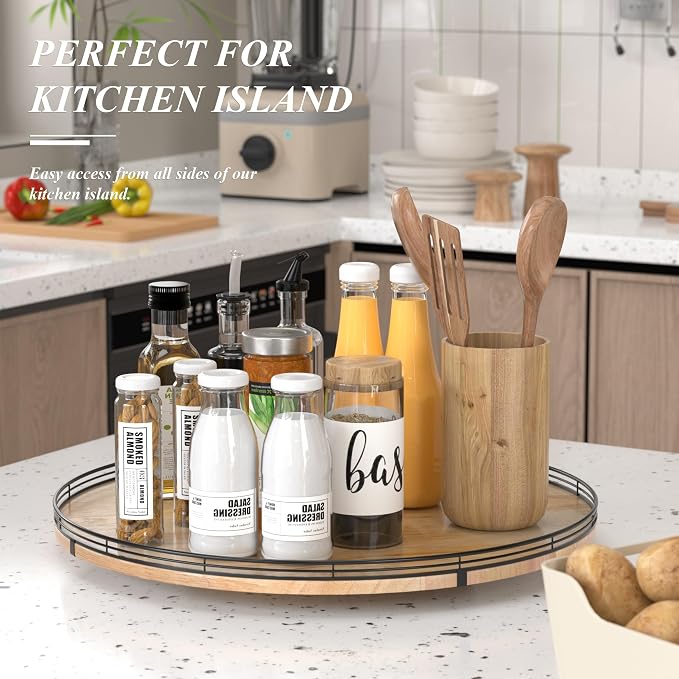 AMH 24-Inch Extra Large Farmhouse Oak Lazy Susan Organizer | Smooth rotating - Image 4