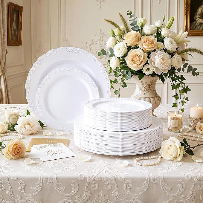 DaYammi 60PCS White Plastic Plates, Heavy Duty White Disposable Premium 7.5inch - Image 8