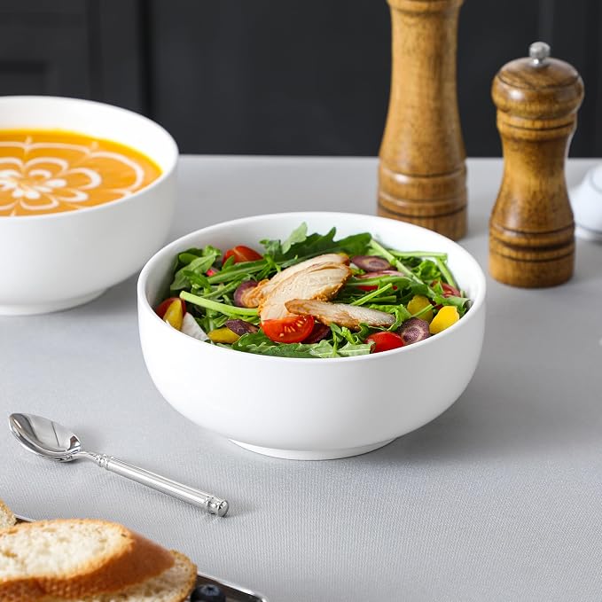 MALACASA Salad Soup Bowls Set of 2, 44 OZ White Ceramic Bowls | Porcelain Bowls - Image 5