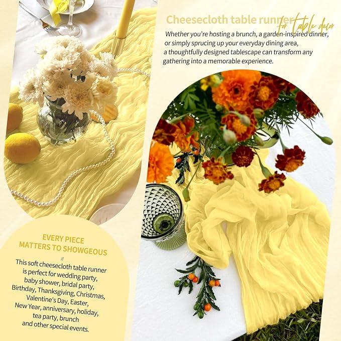 18 Pack Cheesecloth Table Runner 10FT Light Yellow Table Runner Boho Gauze - Image 8