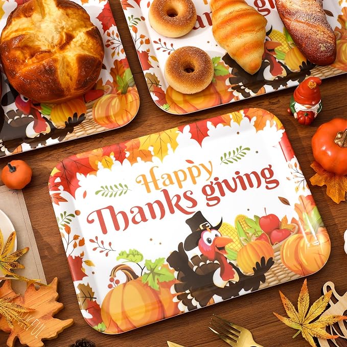 Whaline 3 Pcs Thanksgiving Day Serving Trays Turkey Pumpkin Maple Leaves - Image 5