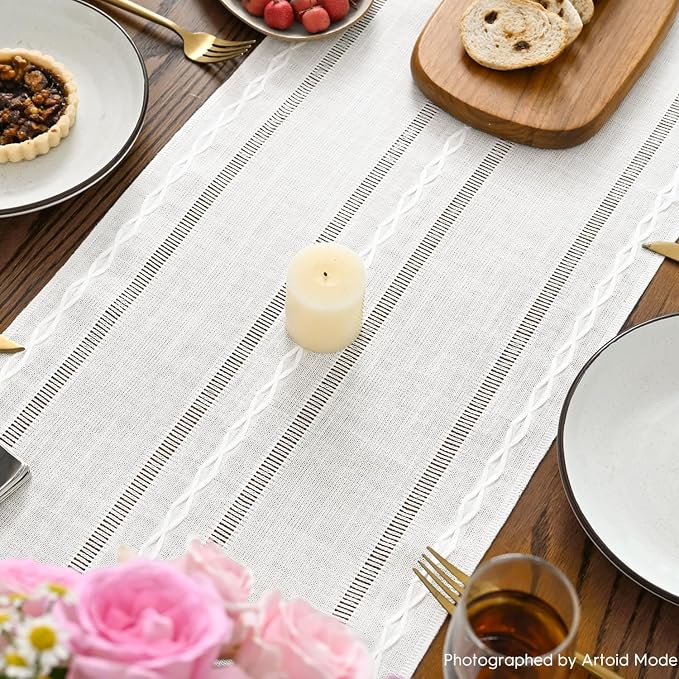 Artoid Mode Rustic Cotton Linen Table Runner, Seasonal Embroidered Hollow - Image 4