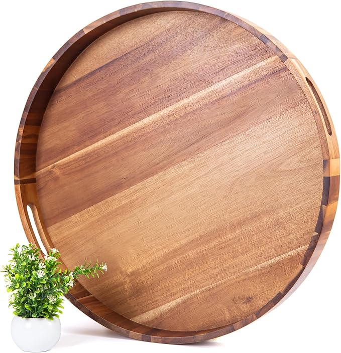 Extra Large Round Ottoman Coffee Table Tray, Huge Wood Serveware Tray by DecentVrvege
