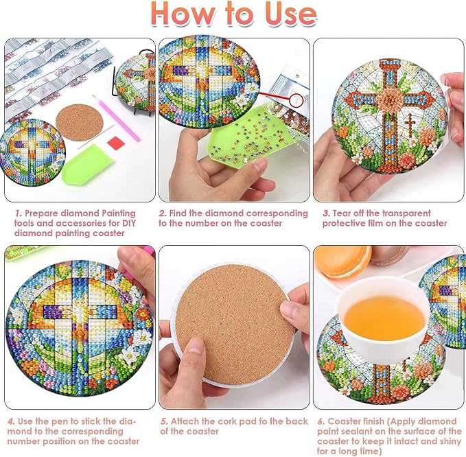8 Pcs Christ Cross Diamond Art Coasters Kits 4x4 inch | Religion Diamond - Image 7