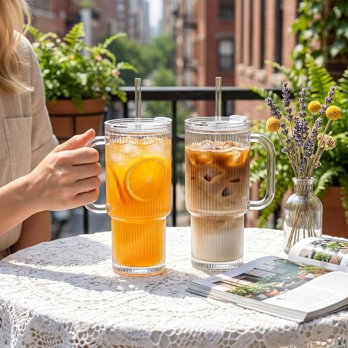 INSETLAN 24 oz Ribbed Glass Tumbler - Image 3
