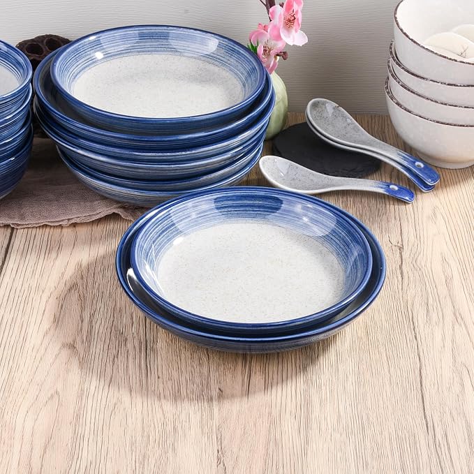 4-Piece Blue Ceramic Dinnerware Set, Japanese Hand-painted Porcelain Tableware - Image 4