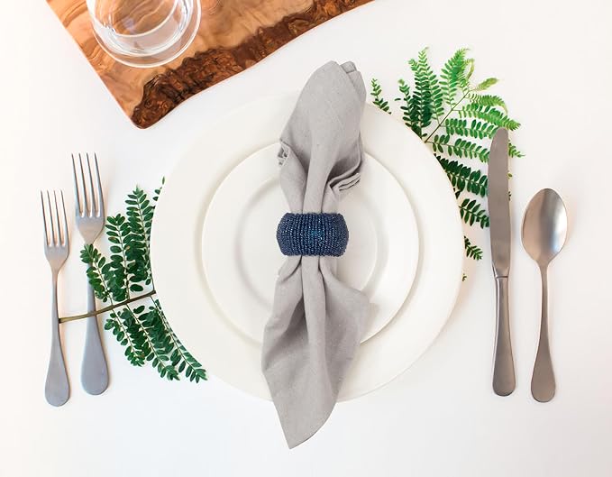 Navy Napkin Rings, Handmade Beaded Napkin Rings Set of 12, Beaded Napkin Holders - Image 3