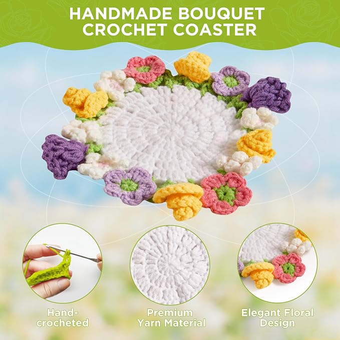 Crochet Flower Coasters, Handmade Bouquet Coasters - Image 4