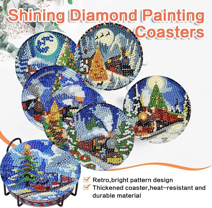 ijbnhd Christmas Train Diamond Art Coasters, 4x4 inch | Diamond Painting Kits - Image 8