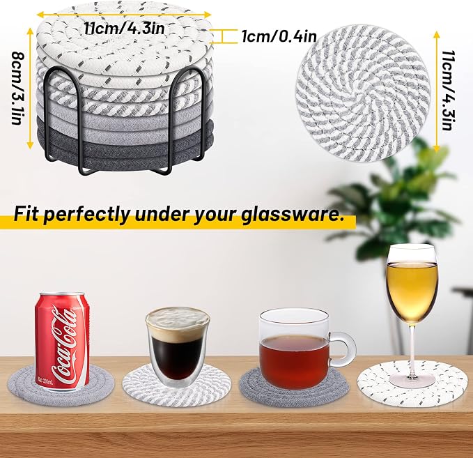 8 Pcs Drink Coasters with Holder, 4 Colors Absorbent Coasters, Minimalist - Image 2