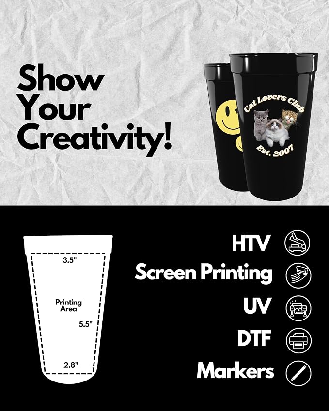 PartyPrints 10 Pack 32 oz Black Reusable Blank Plastic Cups, Colored Plastic - Image 3