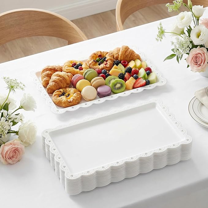 Peohud 12 Pack White Plastic Serving Tray - Image 6