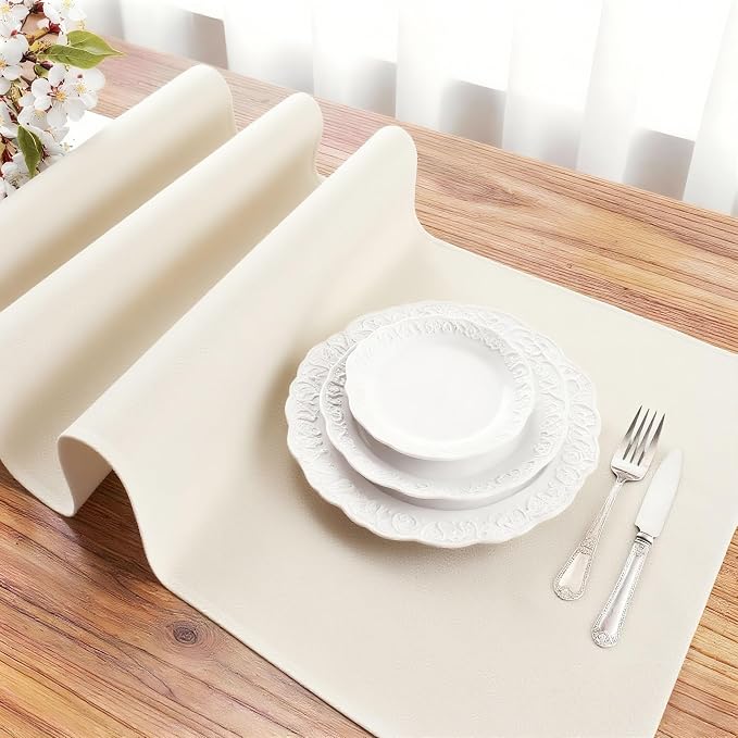 FOLINS&HOME Beige Waterproof Decorative Table Runner 90 Inches Long | 210GSM - Image 3